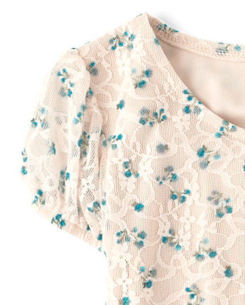 Girls Floral Lace Hanky Hem Top