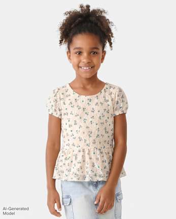 Haut à ourlet mouchoir en dentelle florale pour fille - FRAPPE
