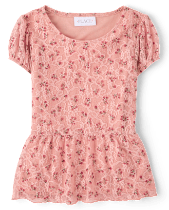 Girls Floral Lace Hanky Hem Top