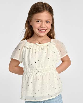 Girls Polka Dot Chiffon Flutter Top