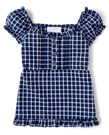 Girls Plaid Ruffle Poplin Blouse