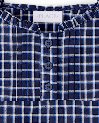 Girls Plaid Ruffle Poplin Blouse