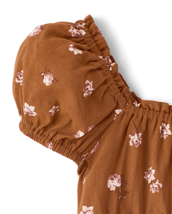 Girls Floral Textured Puff Sleeve Top