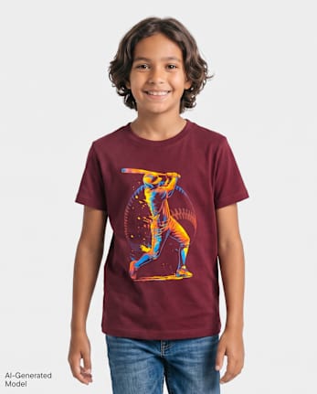 Boys Baseball Player Graphic Tee - BITTERSWEET