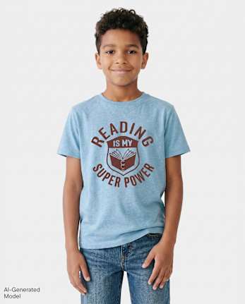 Boys School Reading Super Power Graphic Tee - S/D BLUE SORBET