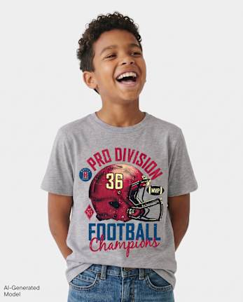 Boys Football Champions Graphic Tee - S/D GRAY OWL