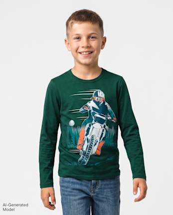Boys Biker Graphic Tee - BALT GREEN