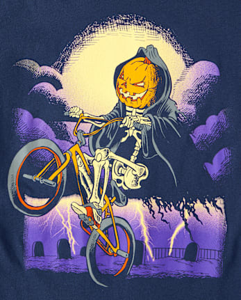 Boys Halloween Pumpkin Biker Graphic Tee