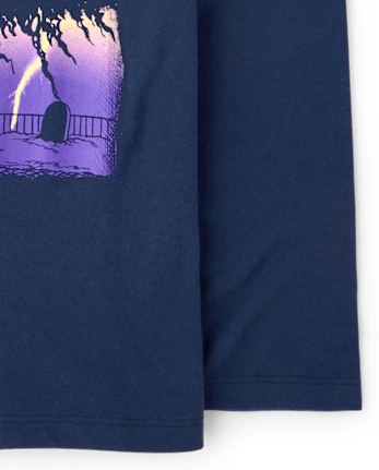 T-shirt graphique citrouille motard pour garçon, Halloween - THUNDER BLUE