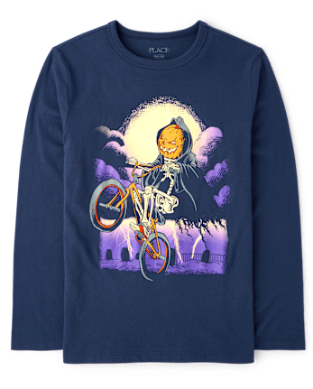 Boys Halloween Pumpkin Biker Graphic Tee