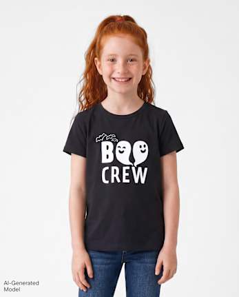 Kids Matching Family Glow Halloween Boo Crew Graphic Tee - BLACK
