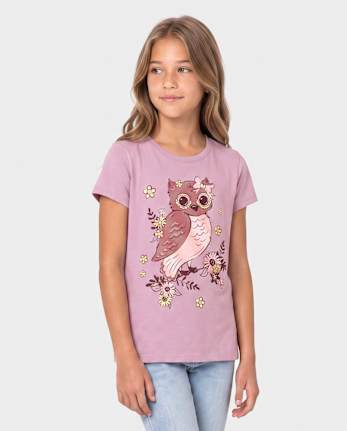 Girls Owl Graphic Tee - ANTIQUE IRIS CL