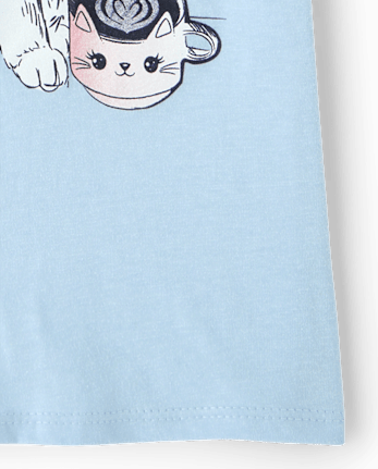 T-shirt graphique chat pour filles - BLUE AIR