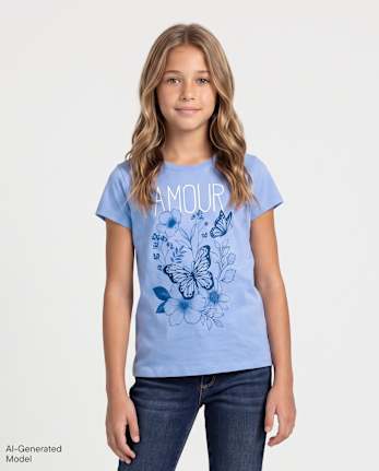 Girls Amour Butterfly Graphic Tee - BRIGHT SKY CL