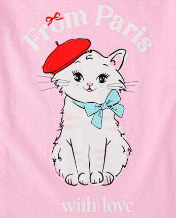 Girls Paris Cat Graphic Tee
