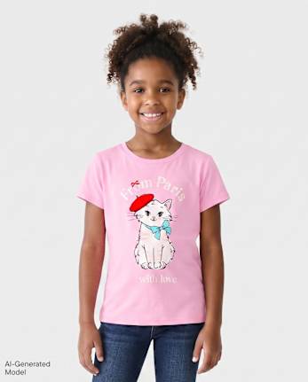 Girls Paris Cat Graphic Tee - CHARISMA