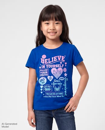 T-shirt graphique pour filles avec des mots positifs - EDGE BLUE
