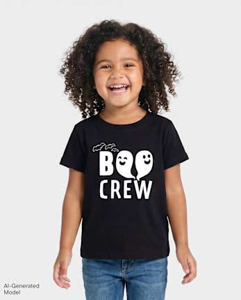 Baby And Toddler Matching Family Glow Halloween Boo Crew Graphic Tee - BLACK