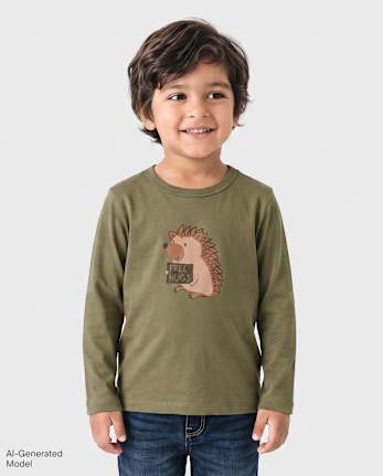 Baby And Toddler Boys Hedgehog Graphic Tee - OLIVE