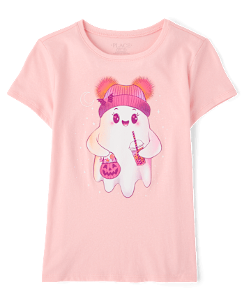 Girls Halloween Ghost Graphic Tee