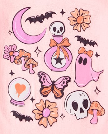 Girls Halloween Doodle Graphic Tee