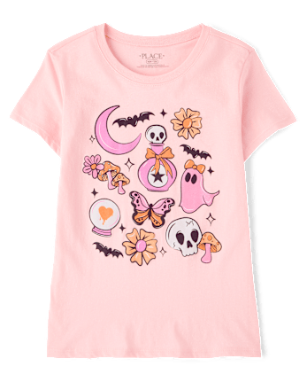 Girls Halloween Doodle Graphic Tee