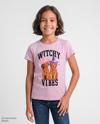 Girls Halloween Witchy Vibes Graphic Tee - WINDFLOWER