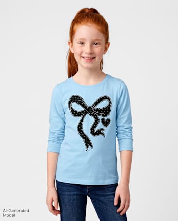 Girls Bow Graphic Tee - BLUE AIR