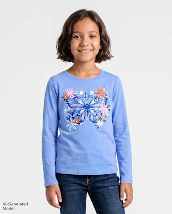 Girls Butterfly Graphic Tee - BRIGHT SKY CL