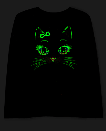 Girls Glow Halloween Cat Face Graphic Tee