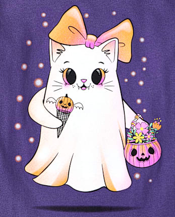 Girls Halloween Ghost Bow Graphic Tee
