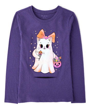 Girls Halloween Ghost Bow Graphic Tee