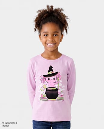 T-shirt graphique Halloween pour filles avec axolotl - WINDFLOWER