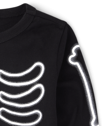 Baby And Toddler Boys Glow Halloween Skeleton Graphic Tee - BLACK