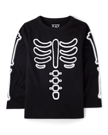 Baby And Toddler Boys Glow Halloween Skeleton Graphic Tee