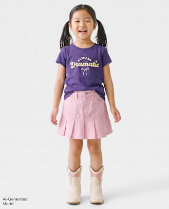 Toddler Girls Garment Dyed Denim Pleated Skort - ROSE MIST