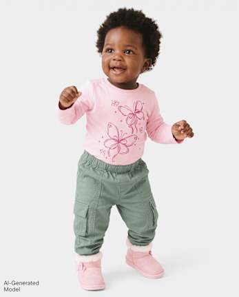Baby And Toddler Girls Pull On Cargo Jogger Pants - GLASS GREEN CL