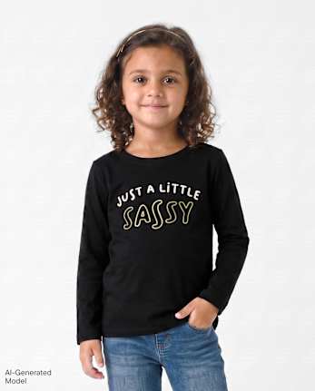 T-shirt graphique impertinent pour bébés et petites filles - BLACK