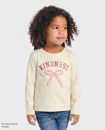 Baby And Toddler Girls Kindness Graphic Tee - FAIR IVORY 2