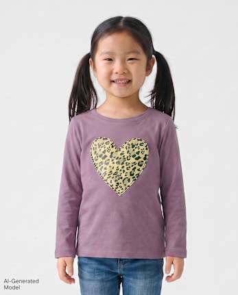 Baby And Toddler Girls Leopard Heart Graphic Tee - PANSY GARDEN