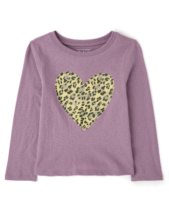 Baby And Toddler Girls Leopard Heart Graphic Tee