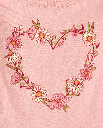 Baby And Toddler Girls Floral Heart Graphic Tee