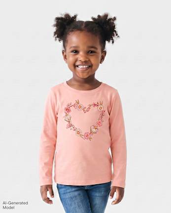 T-shirt à motif floral et cœur pour bébés et petites filles - PINK MELON
