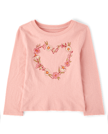 Baby And Toddler Girls Floral Heart Graphic Tee