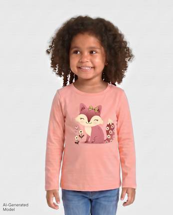 Baby And Toddler Girls Fox Graphic Tee - ROSE PETAL