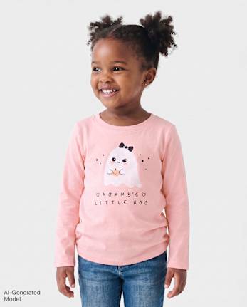 T-shirt graphique Halloween pour bébés et petites filles « Maman Boo » - PINK SEA SALT