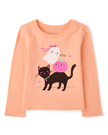 Baby And Toddler Girls Halloween Cat Ghost Graphic Tee
