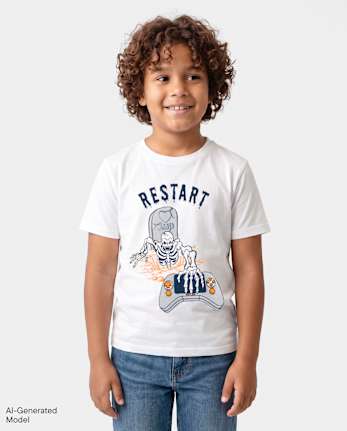 Boys Halloween Video Game Restart Graphic Tee - SOFT WHITE