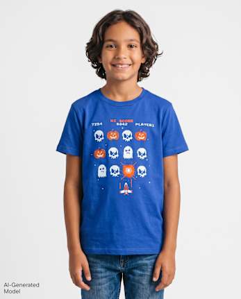Boys Halloween Video Game Graphic Tee - ICE COBALT CL