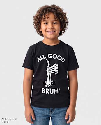 Boys Glow Halloween All Good Bruh Graphic Tee - BLACK